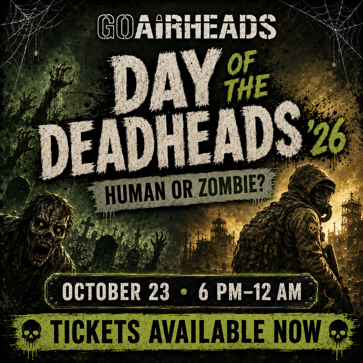 Zombie volunteers joining the horde for Day of the DeadHeads 2026 at GoAirheads