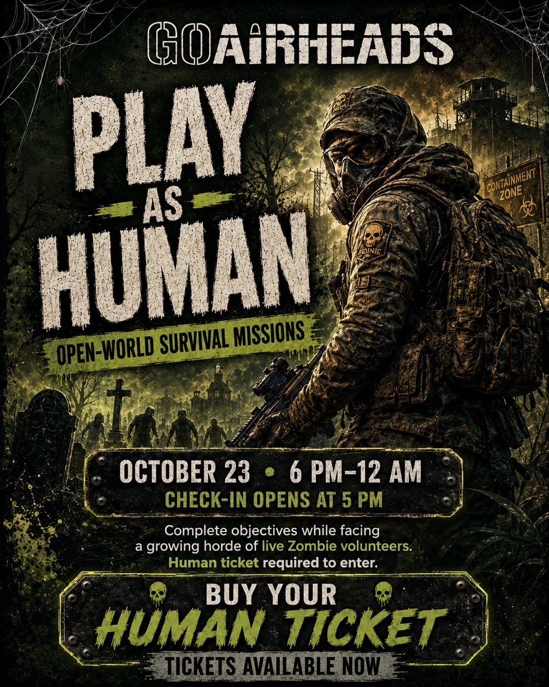 Human player in the Day of the DeadHeads 2026 open-world airsoft survival event at GoAirheads